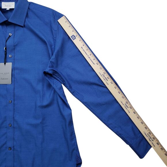 NWT Ted Baker Endurance Dress Shirt Mens 16 34/35 Blue Shot Gingham Long Sleeve - Picture 7 of 9